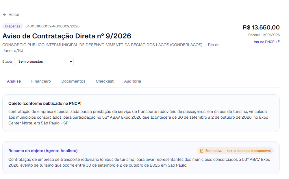 Exemplo real de execução do Agente Analista