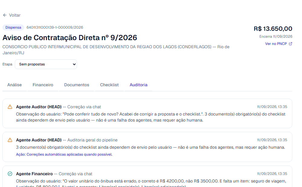 Exemplo real de execução do Agente Auditor