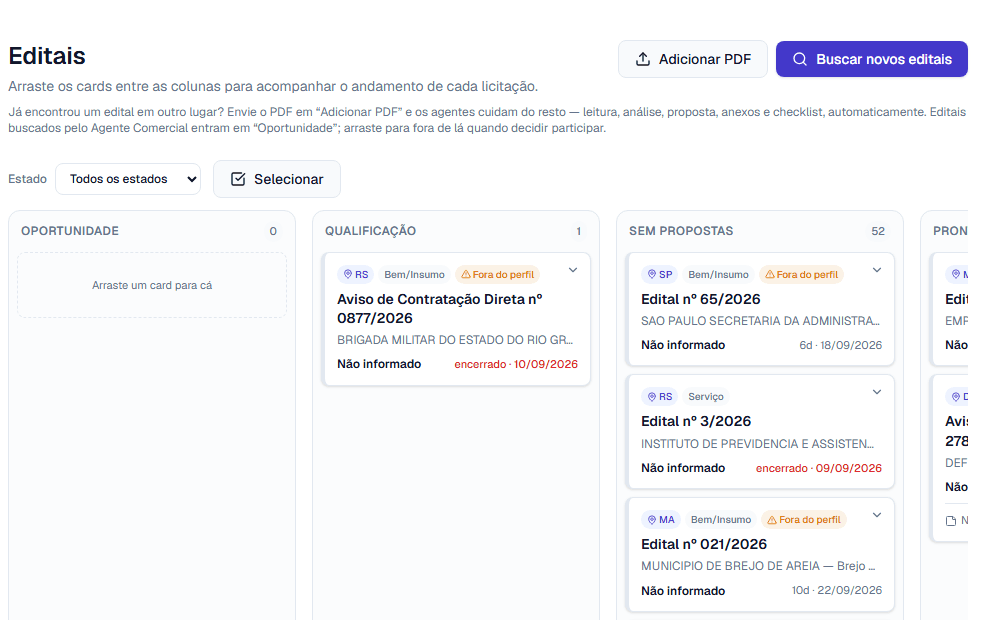 Exemplo real de execução do Agente Comercial